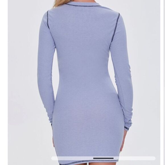 Forever 21 Spoiled Graphic Mini Knit Dress Dusty Blue “Spoiled” M NWT in pkg - Picture 4 of 7